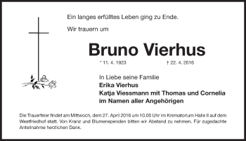 Traueranzeige von Bruno Vierhus von Gesamtausgabe Nürnberger Nachrichten/ Nürnberger Ztg.