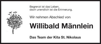 Traueranzeige von Willibald Männlein von Nordbayerische Nachrichten Forchheim Lokal