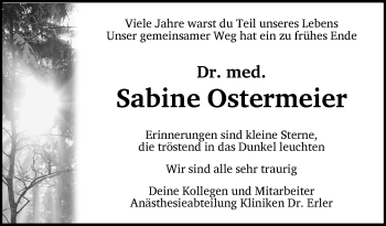 Traueranzeige von Sabine Ostermeier von Gesamtausgabe Nürnberger Nachrichten/ Nürnberger Ztg.