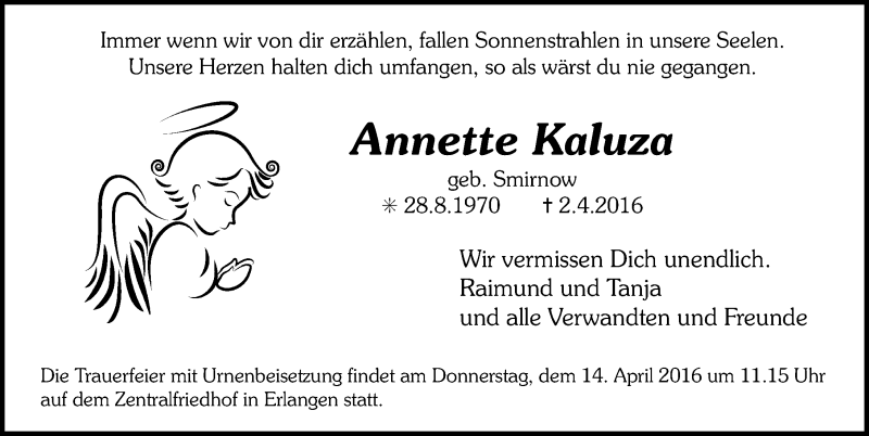 Traueranzeigen Von Annette Kaluza Trauernnde 2563