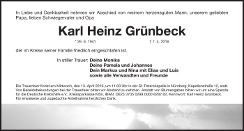 Traueranzeige von Karl-Heinz Grünbeck von Gesamtausgabe Nürnberger Nachrichten/ Nürnberger Ztg.