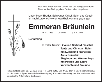 Traueranzeige von Emmeran Bräunlein von Roth-Hilpoltsteiner Volkszeitung Lokal