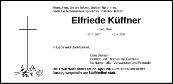 Traueranzeige von Elfriede Küffner von Gesamtausgabe Nürnberger Nachrichten/ Nürnberger Ztg.