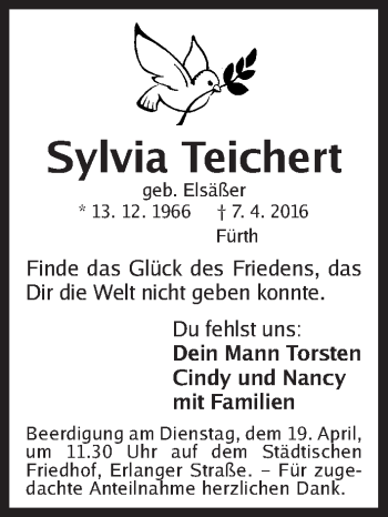 Traueranzeige von Sylvia Teichert von Fürther Nachrichten Lokal
