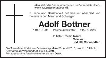 Traueranzeige von Adolf Bottner von Fürther Nachrichten Lokal