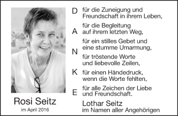 Traueranzeige von Rosi Seitz von Gesamtausgabe Nürnberger Nachrichten/ Nürnberger Ztg.