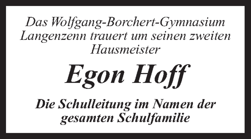  Traueranzeige für Egon Hoff vom 27.04.2016 aus Fürther Nachrichten Lokal