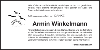Traueranzeige von Armin Winkelmann von Nordbayerische Nachrichten Herzogenaurach Lokal