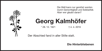 Traueranzeige von Georg Kalmhöfer von Gesamtausgabe Nürnberger Nachrichten/ Nürnberger Ztg.