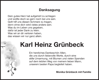 Traueranzeige von Karl-Heinz Grünbeck von Gesamtausgabe Nürnberger Nachrichten/ Nürnberger Ztg.
