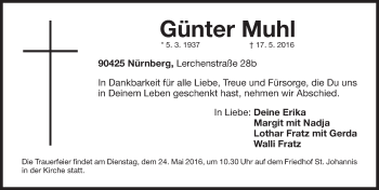 Traueranzeige von Günter Muhl von Gesamtausgabe Nürnberger Nachrichten/ Nürnberger Ztg.