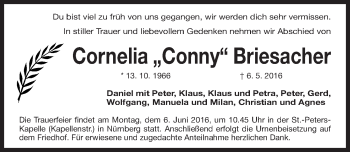 Traueranzeige von Cornelia Briesacher von Gesamtausgabe Nürnberger Nachrichten/ Nürnberger Ztg.
