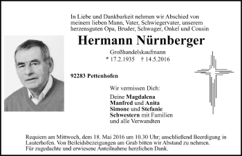 Traueranzeige von Hermann Nürnberger von Neumarkter Nachrichten Lokal