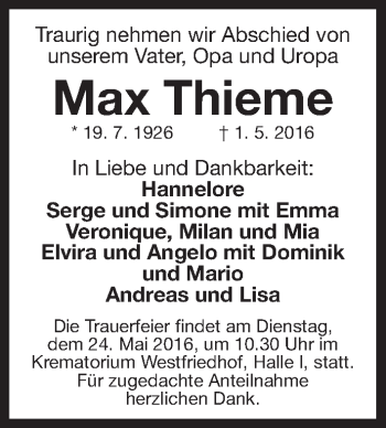 Traueranzeige von Max Thieme von Gesamtausgabe Nürnberger Nachrichten/ Nürnberger Ztg.