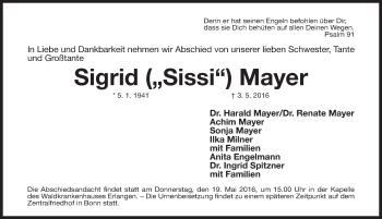 Traueranzeige von Sigrid  Mayer von Erlanger Nachrichten Lokal