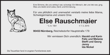 Traueranzeige von Else Rauschmaier von Gesamtausgabe Nürnberger Nachrichten/ Nürnberger Ztg.