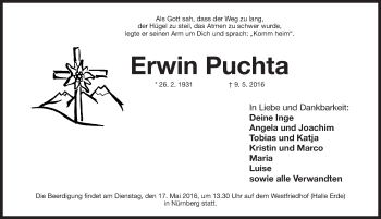Traueranzeige von Erwin Puchta von Gesamtausgabe Nürnberger Nachrichten/ Nürnberger Ztg.