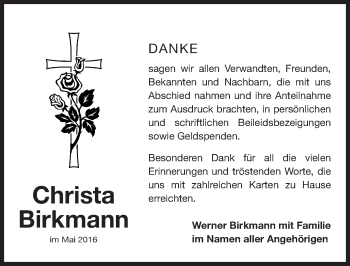 Traueranzeige von Christa Birkmann von Gesamtausgabe Nürnberger Nachrichten/ Nürnberger Ztg.