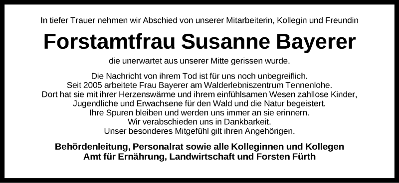  Traueranzeige für Susanne Bayerer vom 23.05.2016 aus Gesamtausgabe Nürnberger Nachrichten/ Nürnberger Ztg.