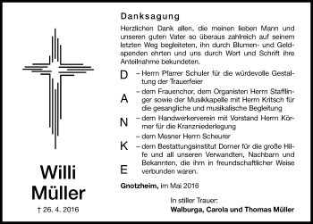 Traueranzeige von Willi Müller von Altmühl-Bote Lokal