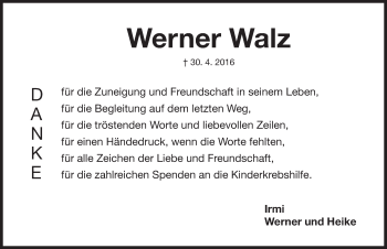 Traueranzeige von Werner Walz von Gesamtausgabe Nürnberger Nachrichten/ Nürnberger Ztg.