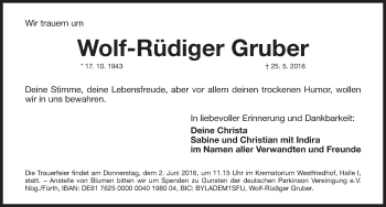 Traueranzeige von Wolf-Rüdiger Gruber von Gesamtausgabe Nürnberger Nachrichten/ Nürnberger Ztg.