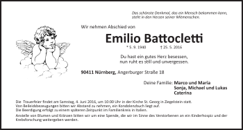 Traueranzeige von Emilio Battocletti von Gesamtausgabe Nürnberger Nachrichten/ Nürnberger Ztg.