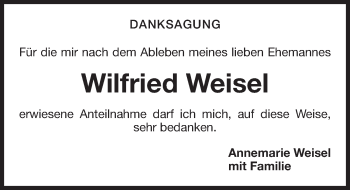 Traueranzeige von Wilfried Weisel von Gesamtausgabe Nürnberger Nachrichten/ Nürnberger Ztg.