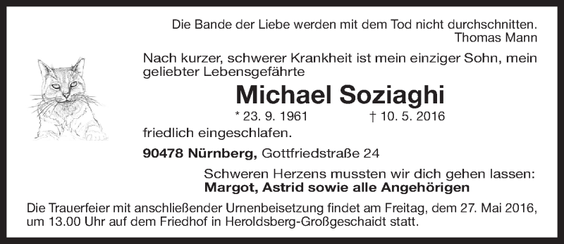 Traueranzeige für Michael Soziaghi vom 25.05.2016 aus Gesamtausgabe Nürnberger Nachrichten/ Nürnberger Ztg.