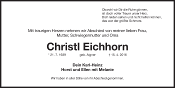 Traueranzeige von Christi Eichhorn von Fürther Nachrichten Lokal