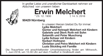 Traueranzeige von Erwin Melchert von Gesamtausgabe Nürnberger Nachrichten/ Nürnberger Ztg.