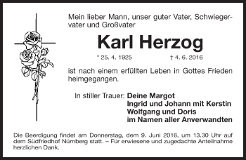 Traueranzeige von Karl Herzog von Gesamtausgabe Nürnberger Nachrichten/ Nürnberger Ztg.