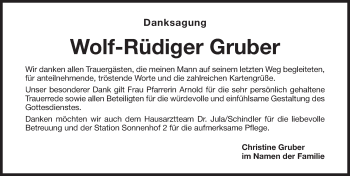 Traueranzeige von Wolf-Rüdiger Gruber von Gesamtausgabe Nürnberger Nachrichten/ Nürnberger Ztg.