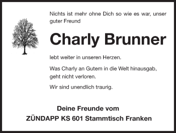 Traueranzeige von Karl-Heinz Brunner von Gesamtausgabe Nürnberger Nachrichten/ Nürnberger Ztg.