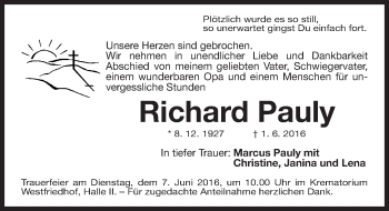 Traueranzeige von Richard Pauly von Gesamtausgabe Nürnberger Nachrichten/ Nürnberger Ztg.