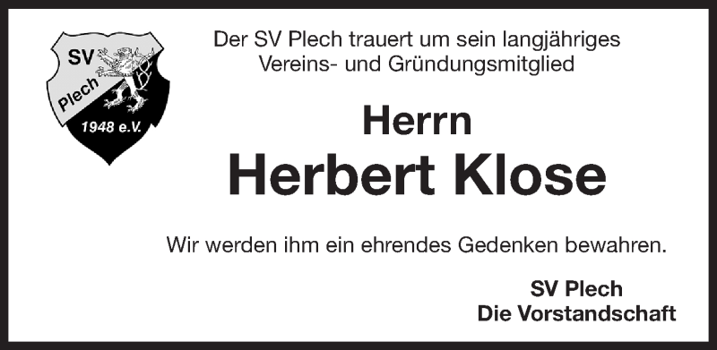  Traueranzeige für Herbert Klose vom 18.06.2016 aus Nordbayerische Nachrichten Pegnitz Lokal
