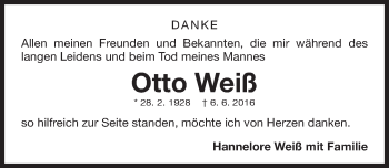 Traueranzeige von Otto Weiß von Gesamtausgabe Nürnberger Nachrichten/ Nürnberger Ztg.