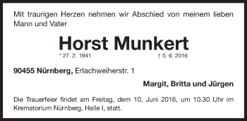 Traueranzeige von Horst Munkert von Gesamtausgabe Nürnberger Nachrichten/ Nürnberger Ztg.