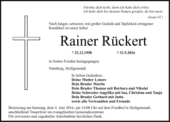 Traueranzeige von Rainer Rückert von Nordbayerische Nachrichten Forchheim Lokal