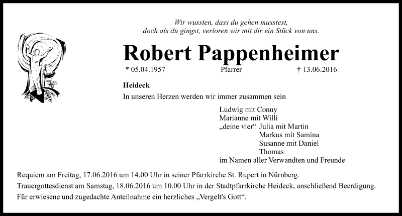  Traueranzeige für Robert Pappenheimer vom 15.06.2016 aus Roth-Hilpoltsteiner Volkszeitung Lokal