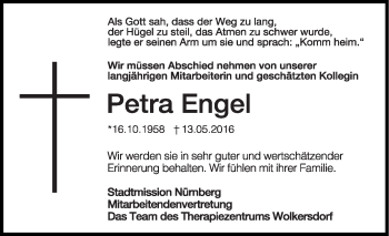 Traueranzeige von Petra Engel von Gesamtausgabe Nürnberger Nachrichten/ Nürnberger Ztg.