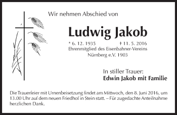 Traueranzeige von Ludwig Jakob von Gesamtausgabe Nürnberger Nachrichten/ Nürnberger Ztg.