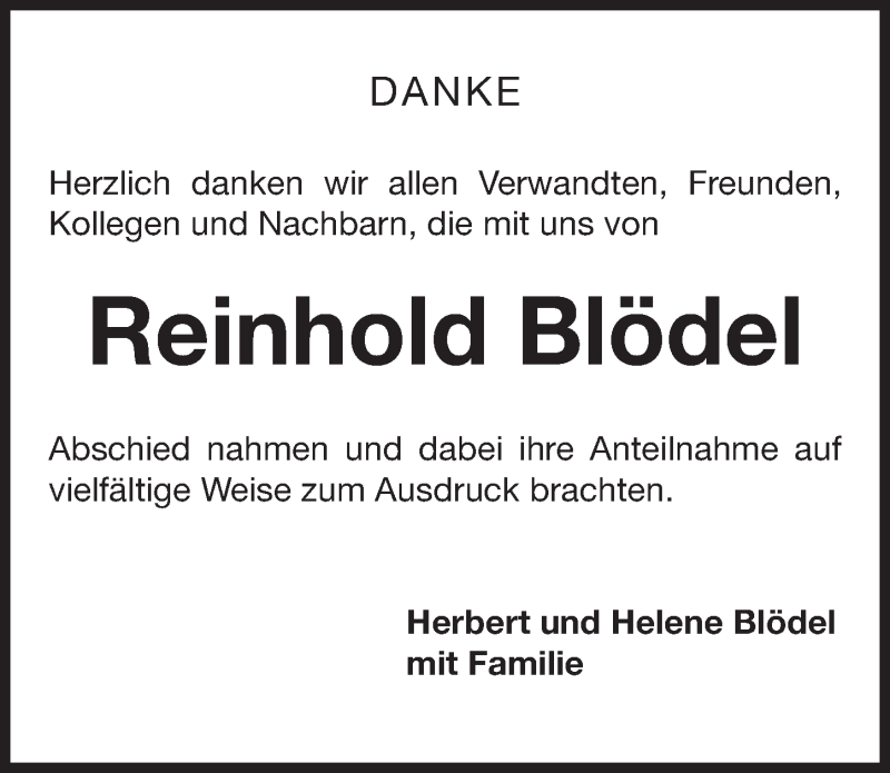  Traueranzeige für Reinhold Blödel vom 11.06.2016 aus Gesamtausgabe Nürnberger Nachrichten/ Nürnberger Ztg.