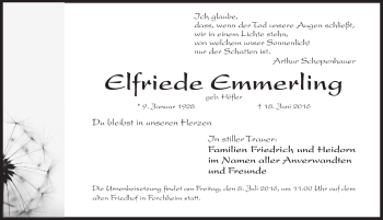 Traueranzeige von Elfriede Emmerling von Nordbayer. Nachrichten Forchheim/ Gesamtausgabe Nürnberger Nachrichten/ Nürnberger Ztg.