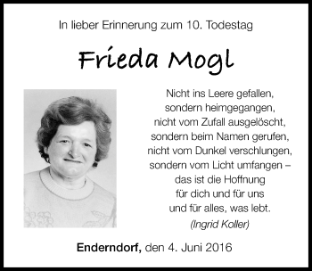 Traueranzeige von Frieda Mogl von Altmühl-Bote Lokal