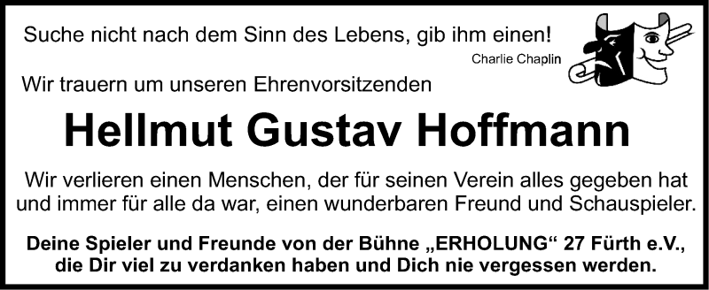  Traueranzeige für Hellmut Gustav Hoffmann  vom 25.06.2016 aus Fürther Nachrichten Lokal