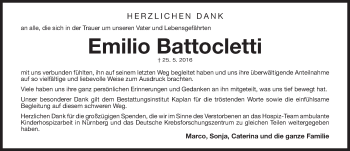 Traueranzeige von Emilio Battocletti von Gesamtausgabe Nürnberger Nachrichten/ Nürnberger Ztg.