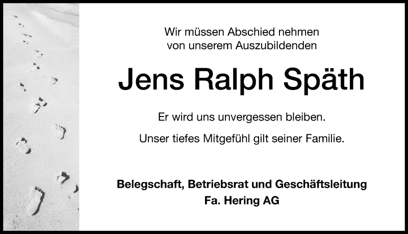  Traueranzeige für Jens Ralph Späth vom 13.06.2016 aus Altmühl-Bote Lokal