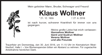 Traueranzeige von Klaus Wollner von Gesamtausgabe Nürnberger Nachrichten/ Nürnberger Ztg.