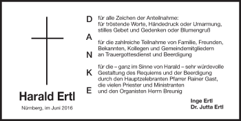 Traueranzeige von Harald Ertl von Gesamtausgabe Nürnberger Nachrichten/ Nürnberger Ztg.